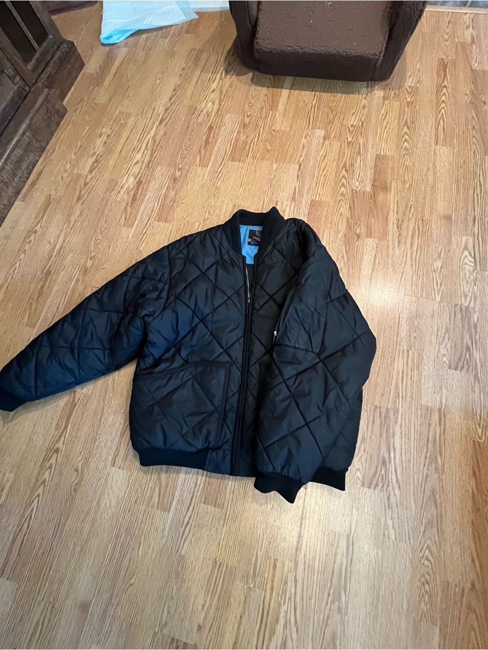 Rae Blue vintage Men's Black Quilted Bomber Jacket Y2K